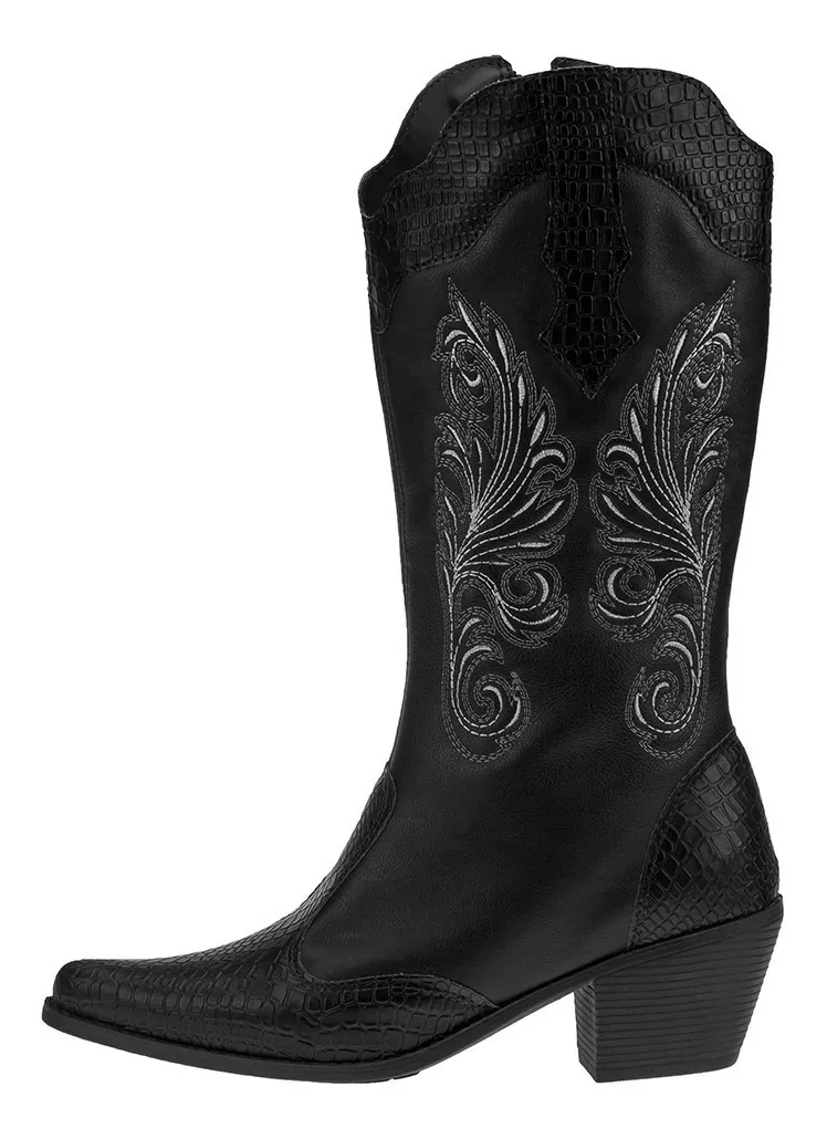 GIGIL.OFICIAL | Bota Feminina Texana Country Bico Fino Cano Alto Salto Médio - R$ 89,90