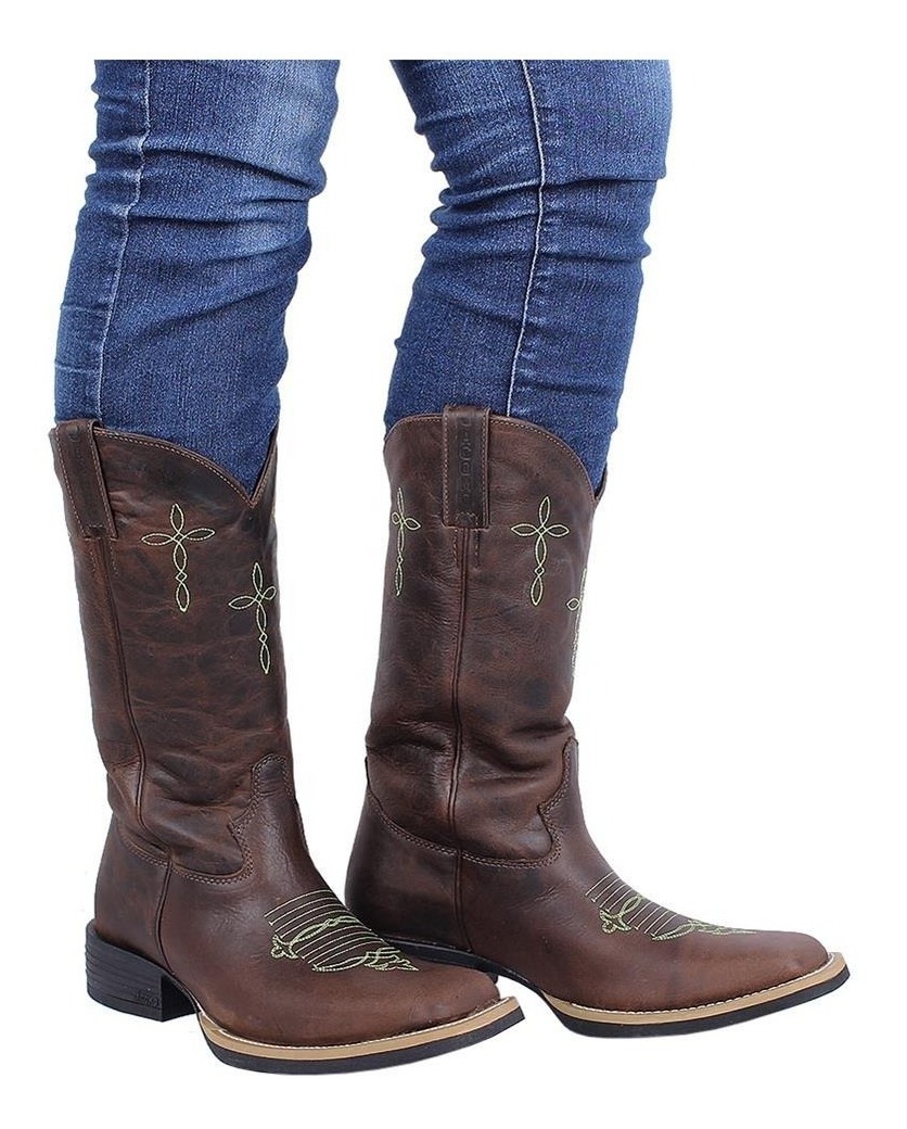 Bota Feminina Western Cano Longo Com Solado De Borracha - R$ 401,53 em Mercado Livre