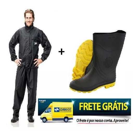 Bota Grendene Borracha Chuva + Capa Chuva Pantaneiro Nylon - R$ 175,00 em Mercado Livre