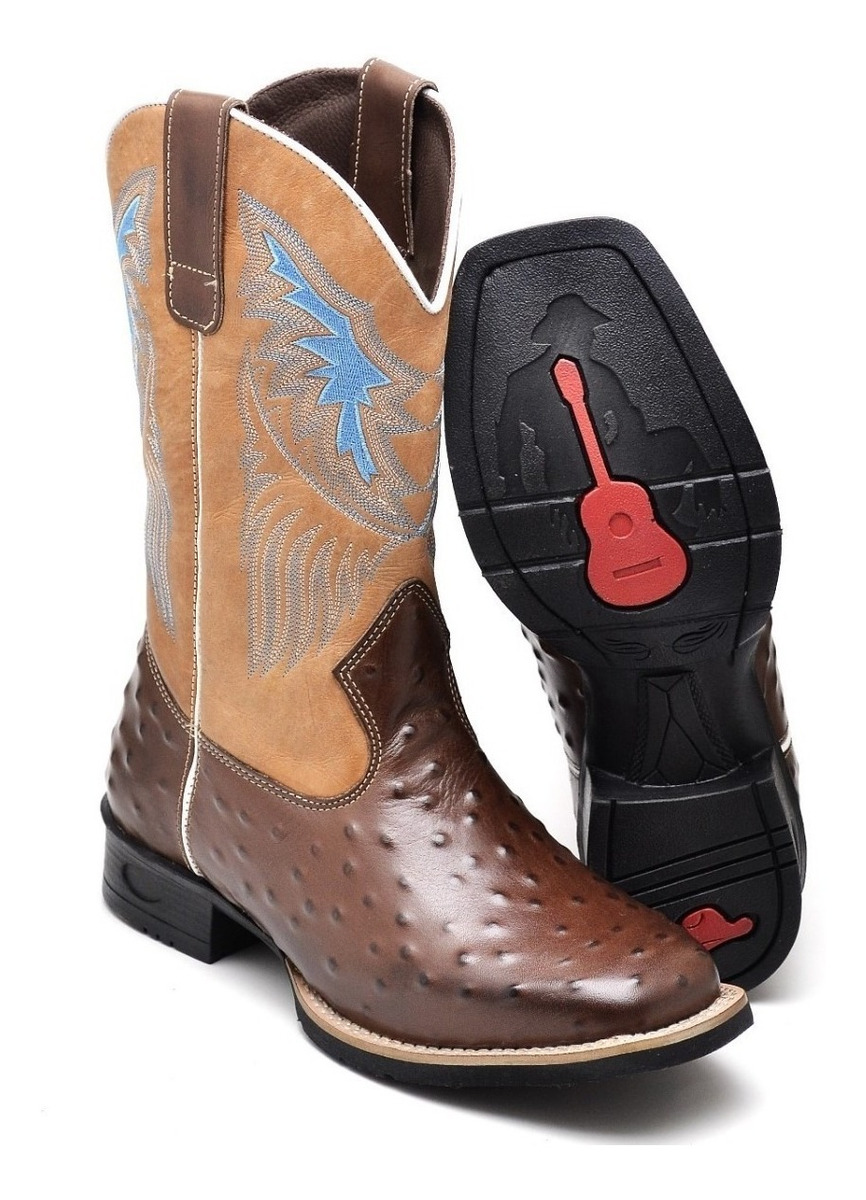 Bota Masculina Country Texana Couro Avestruz Bico Quadrado 2 - R$ 203,40 em Mercado Livre