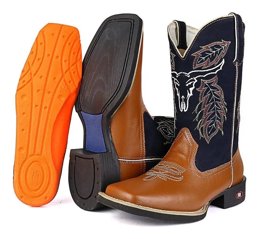 SAPATOFRANCA | Bota Masculina Country Texana Peao Rodeiro Couro Resistente - R$ 264,59