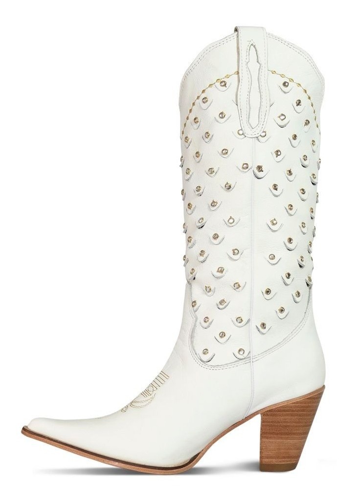 Bota Texana Silverado Feminina Strass Couro Branca 3.9 Top - R$ 590,00 em Mercado Livre