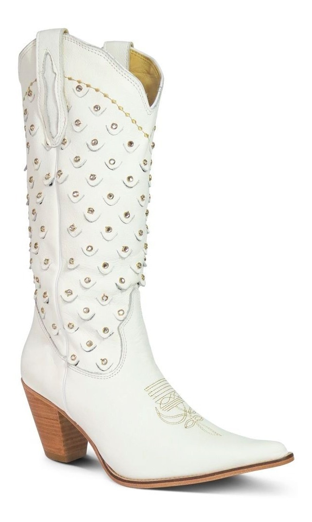 Bota Texana Silverado Feminina Strass Couro Branca 3.9 Top - R$ 590,00 em Mercado Livre