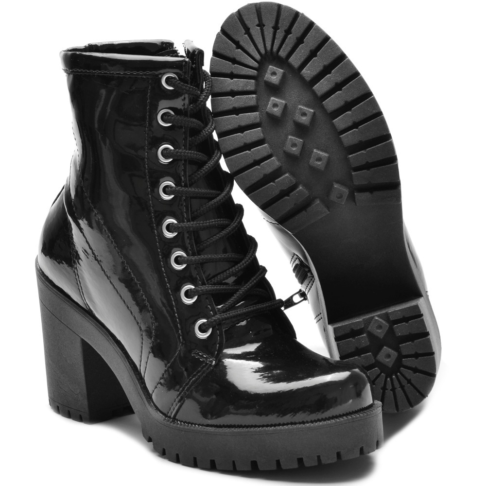 Bota Tratorada Feminina Em Verniz Cano Curto 12x Sem Juros - R$ 89,90 em Mercado Livre