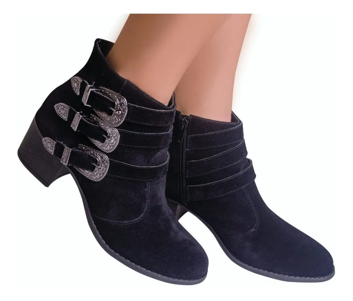 JHONILEAL | Botinha Feminina Country Bota Cano Curto Salto Baixo Camurça - R$ 139,00