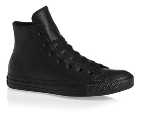 converse negras cuero hombre