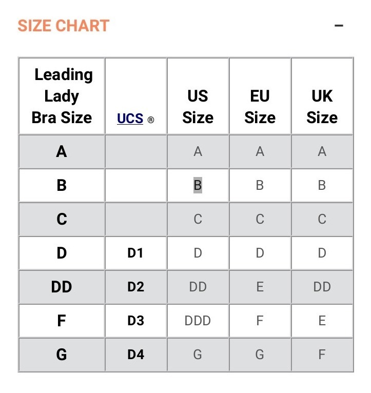 Leading Lady Size Chart