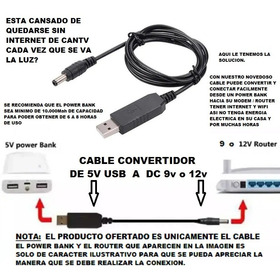 Cable Convertidor De Usb 5v A Dc 9v O 12v Modem Router Cantv