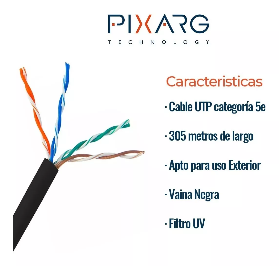 Pixarg Cable Utp 305 M Cat 5e Exterior Caja 305 Metros Cctv Redes 6 716 14