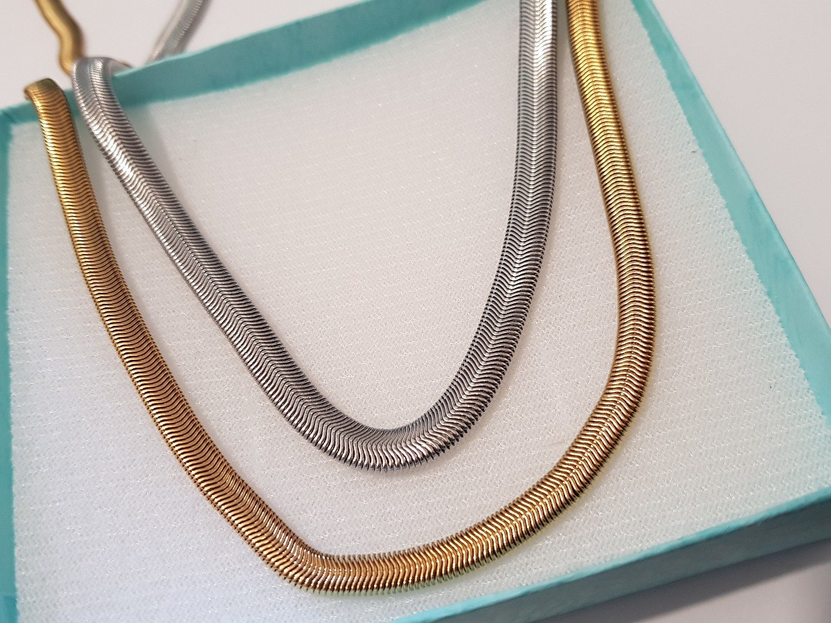 Collar Panza De Vibora Cadenas De Panza De Vibora Dorada Y Plateada 2 Pz. E. Gratis - $ 601.00