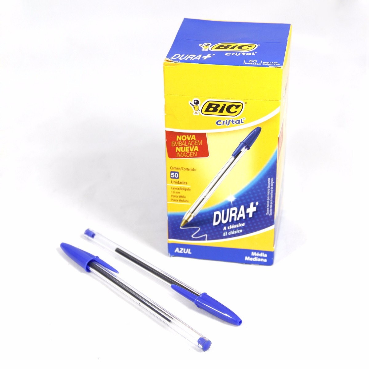 Caixa Caneta Bic Cristal Ponta Média Azul 50 Pças - R$ 39 