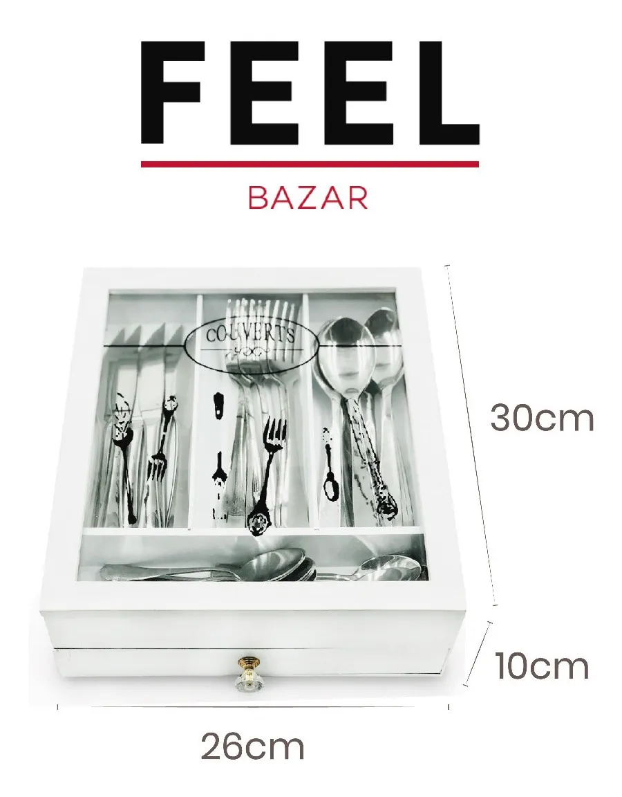 Feel Bazar Caja Cubiertera De Madera Organizador De Cubiertos Deco 4 990 00