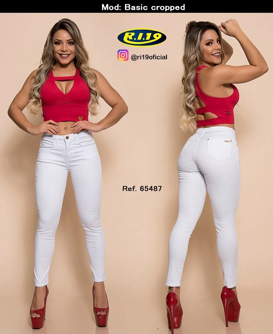 Bruna Modas | Calça Feminina Sarja Branca Skinny Ri19 Ref 65487 - R$ 134,99