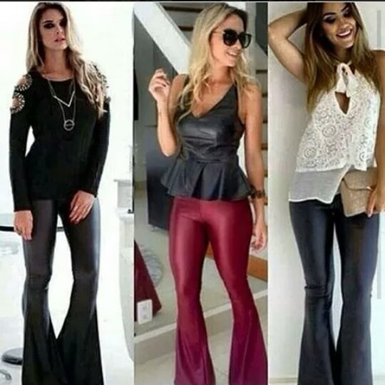 Calça Flare Couro Cirré Cintura Alta Luxo Moda Verão 2019 - R$ 99,99 em Mercado Livre
