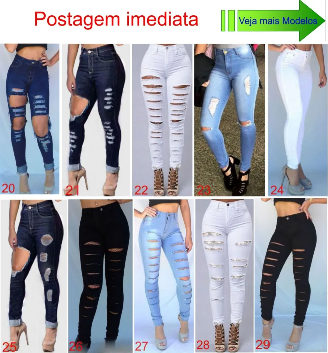ALOUPA JEANS | Calça Jeans Branca Cintura Alta Rasgada Lycra Dins Destroyd - R$ 88,90