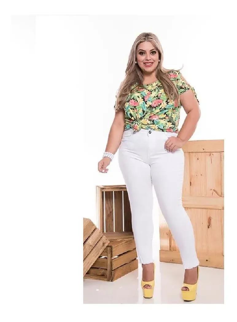 MILENANOVIDADES | Calça Jeans C/ Lycra Feminina Colorida Plus Size - R$ 85,41