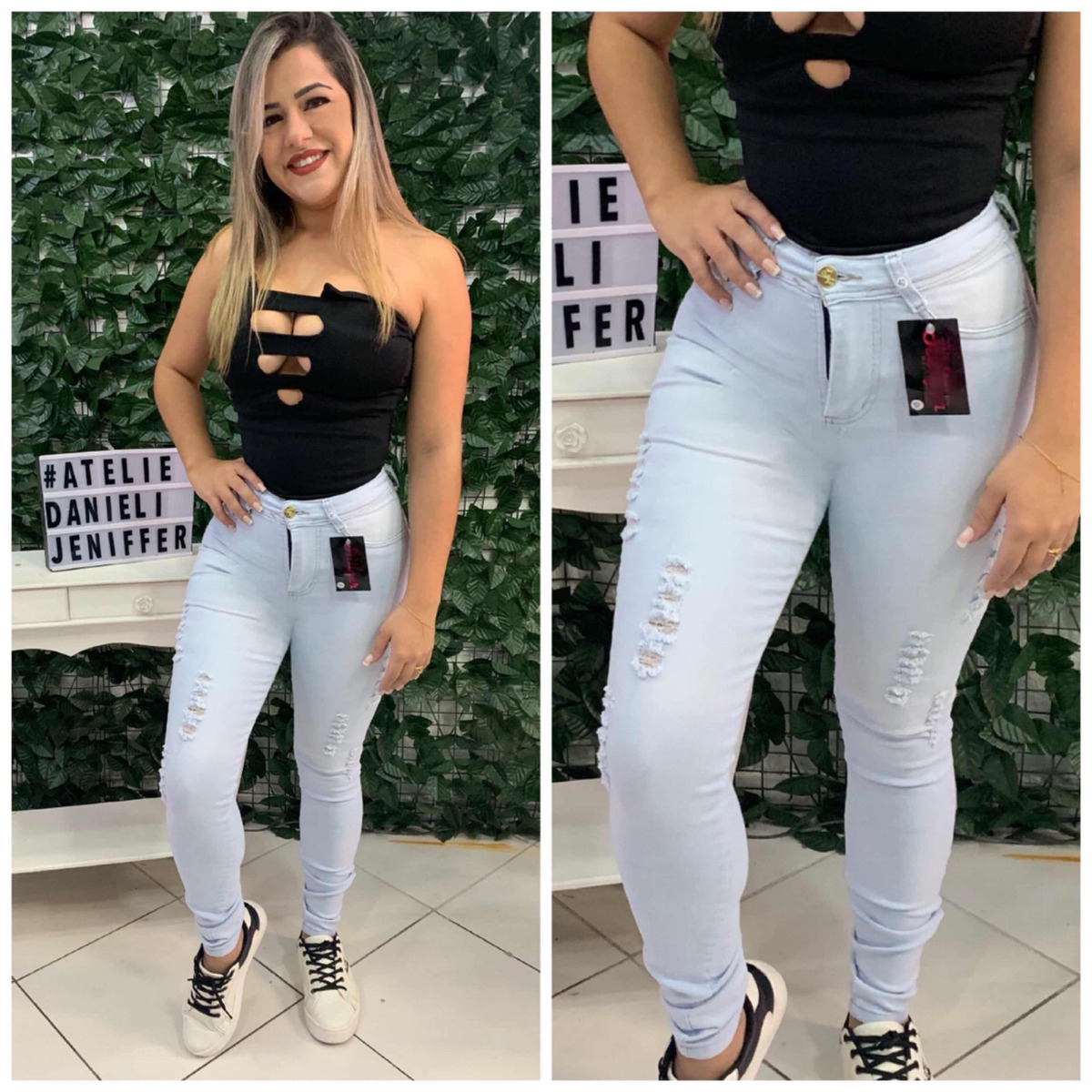 calça jeans clara cintura alta