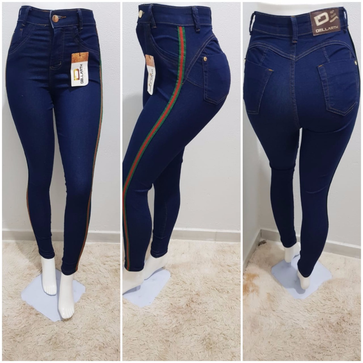 calça jeans com listra lateral feminina