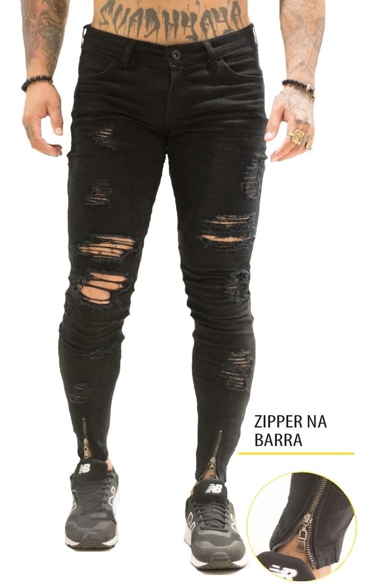 calça destroyed preta masculina