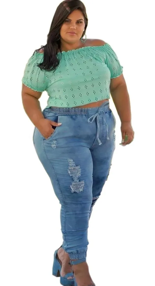 calça jogger jeans feminina plus size