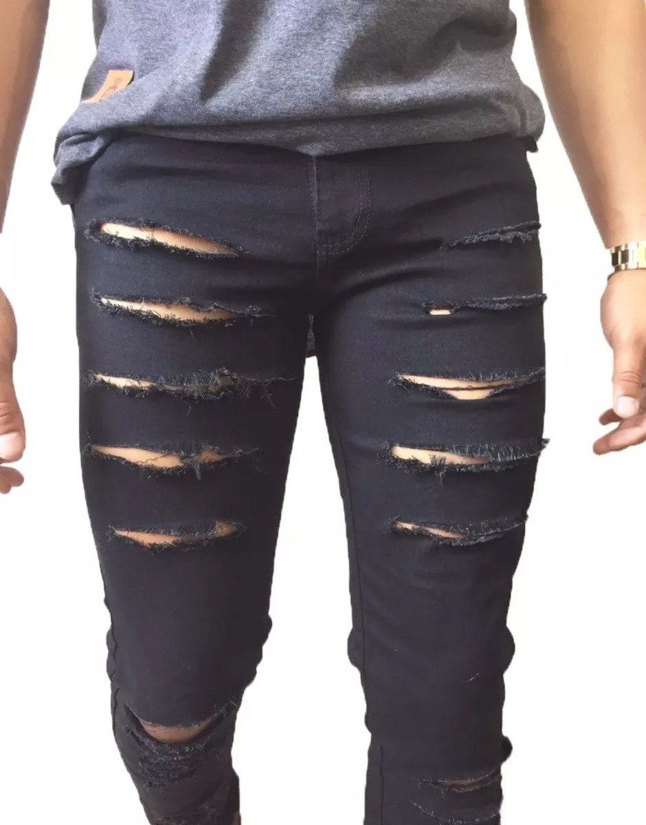 calça jeans rasgado masculino preta