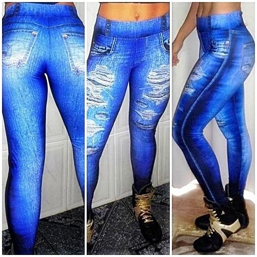 Calça legging fitness fake jeans ciano escuro por R$ 23,90 no