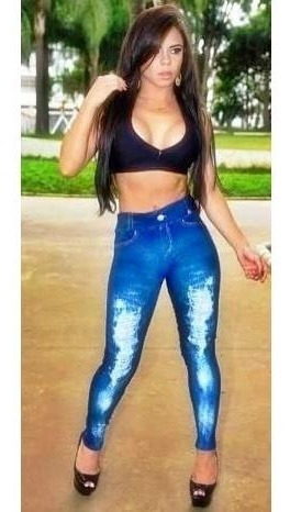 calça legging com estampa jeans