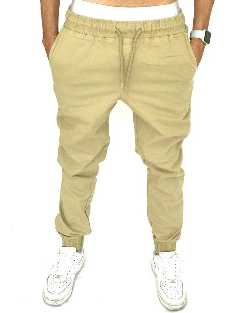 calça masculina sarja com elastico na cintura