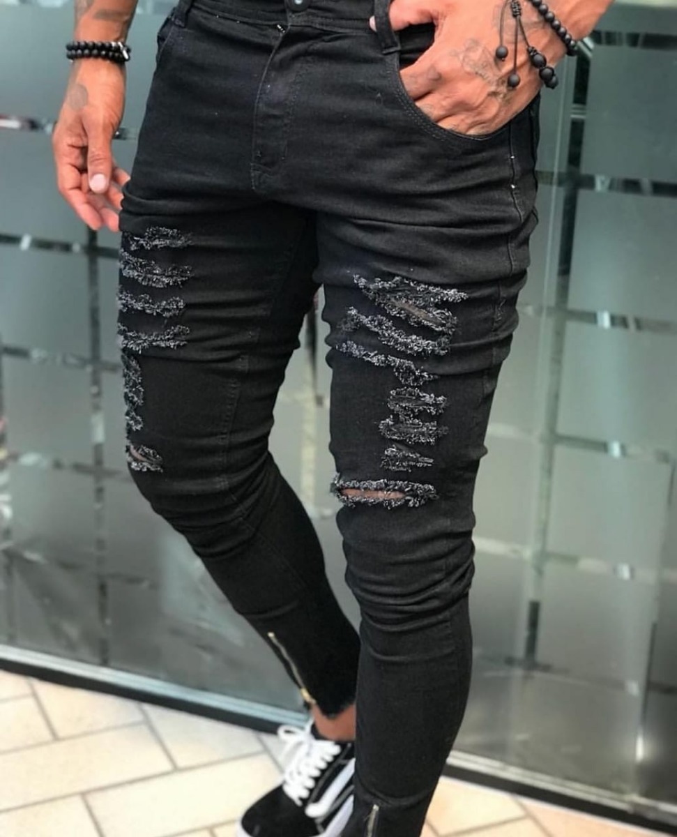 calça jeans masculina preta rasgado