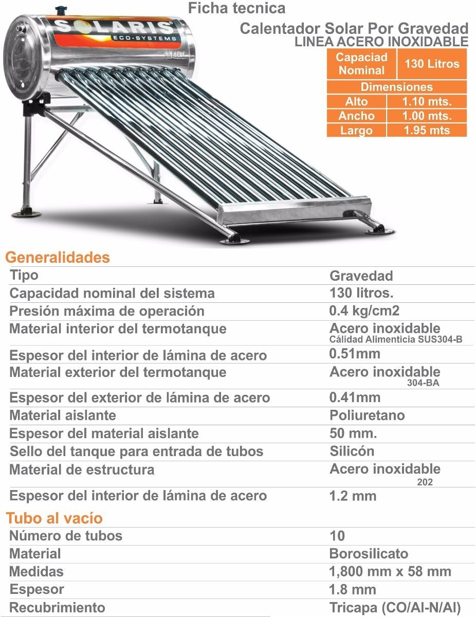 Altura De Calentador Solar Calentador Solar 10 Tubos 130 Lts Solaris - $ 5,600.00 en Mercado Libre