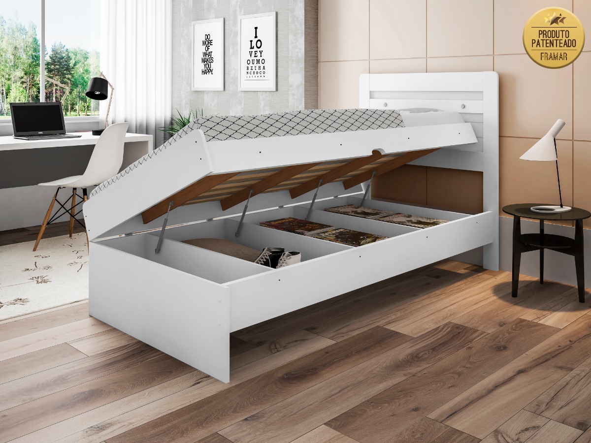 Cama Solteiro Com Bau Larissa Branco Sem Colchão - R$ 439 ...