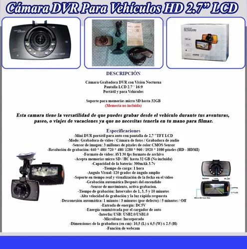 camara grabadora video dvr vision nocturna portatil p/carros