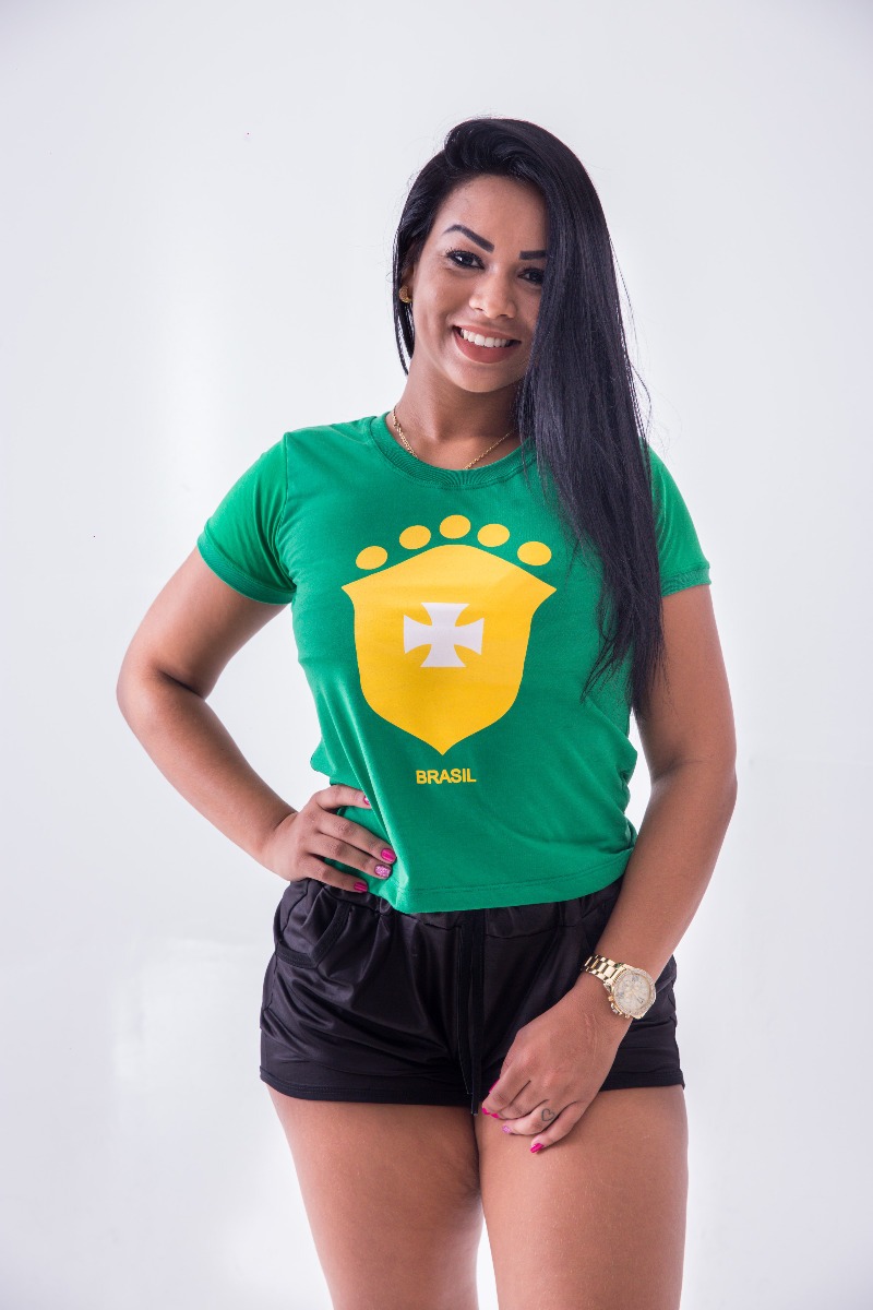 Macaco Com Camisa Do Brasil Camisa Brasil Baby Look, Camisa Copa Do Mundo - R$ 29,00 em Mercado Livre