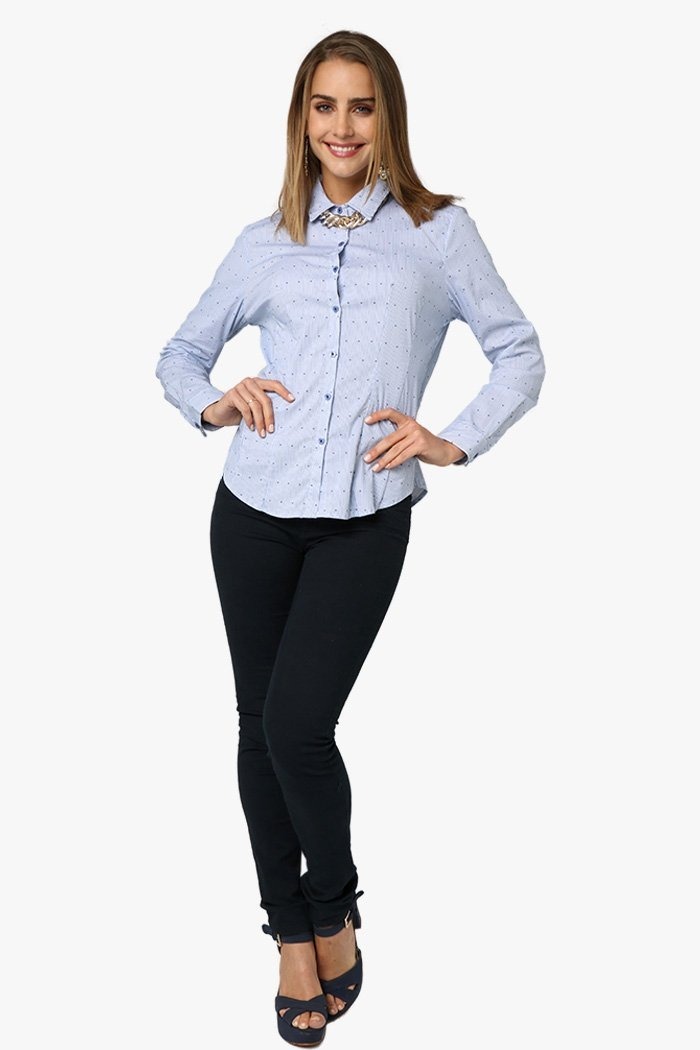 Download Camisa Dama Mujer Manga Larga Vestir Casual Azul Aditivo ...