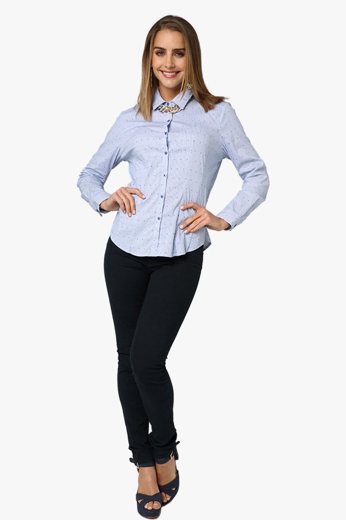 Download Camisa Dama Mujer Manga Larga Vestir Casual Azul Aditivo - $ 399.00 en Mercado Libre