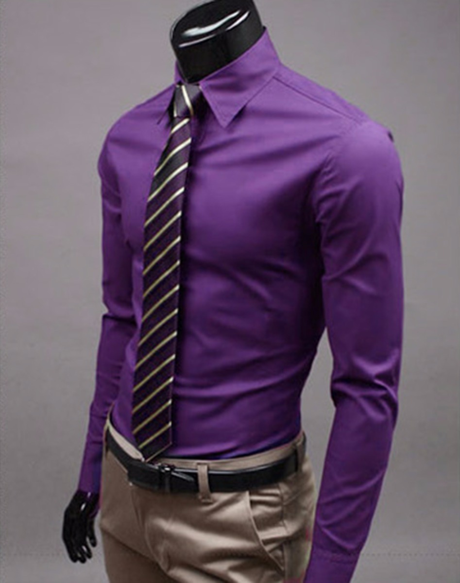 Camisa Para Hombre Manga Larga Slim Fit Color Violeta - $ 260.00 en