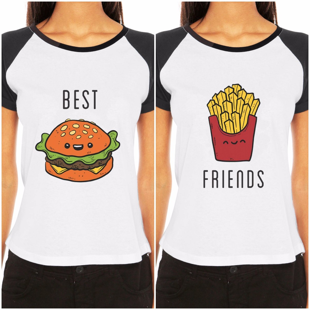 Camiseta Feminina Raglan Frases Melhores Amigas Best Friends