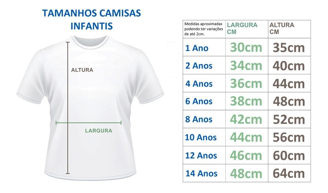 tamanhos de camisa