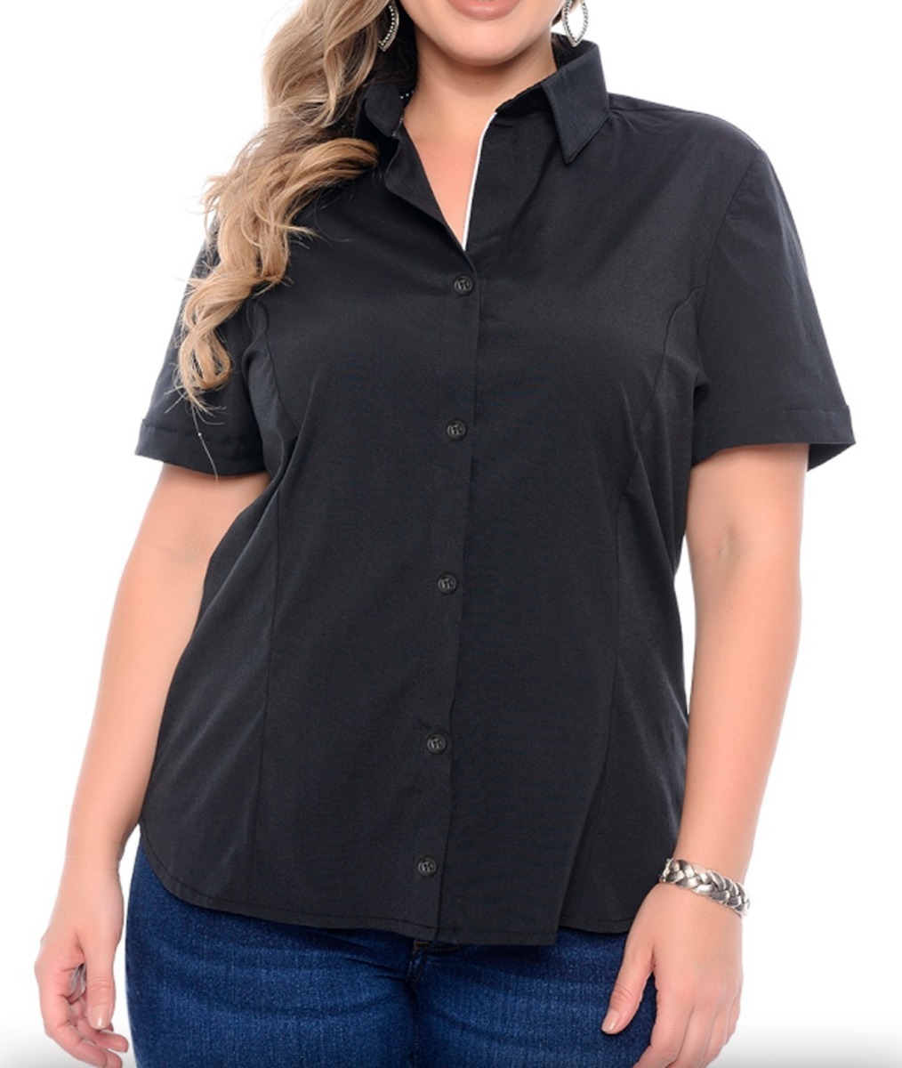 camisa manga curta preta feminina