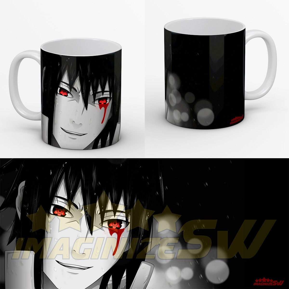 Caneca Anime Naruto Sasuke Uchiha Mangekyou Com Sangue