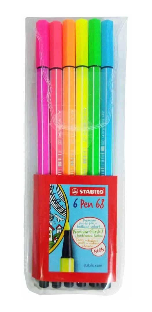 Caneta Stabilo Pen 68 Neon 1.0mm 6 Unidades - R$ 34,80 em 