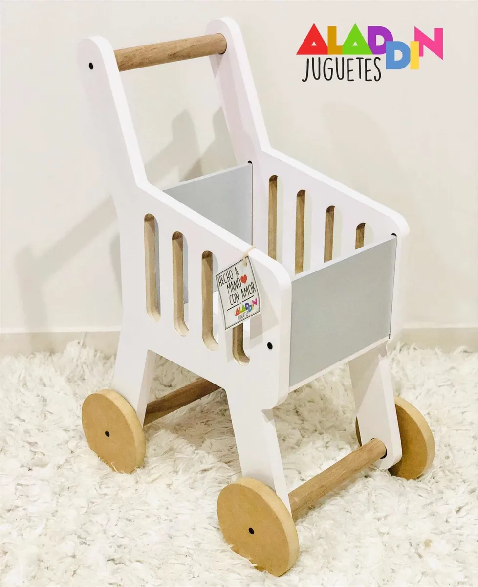 carrito compra juguete madera