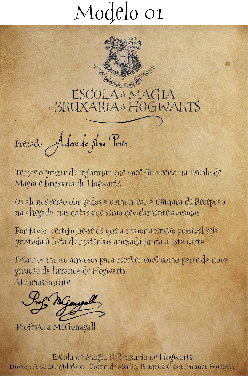 Carta De Aceitação De Hogwarts Personalizada - Harry 