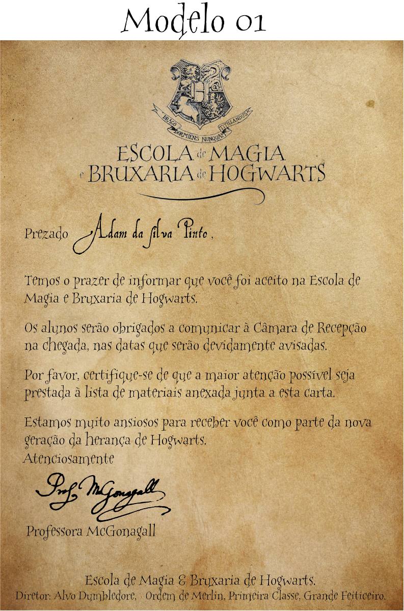 Carta De Hogwarts Personalizada - R$ 44,00 em Mercado Livre