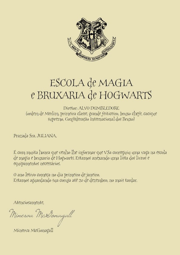 Carta De Hogwarts Personalizada Harry Potter - Frete 