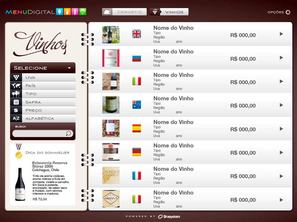 Carta De Vinho Digital Para Tablet Android - R$ 89,00 em 