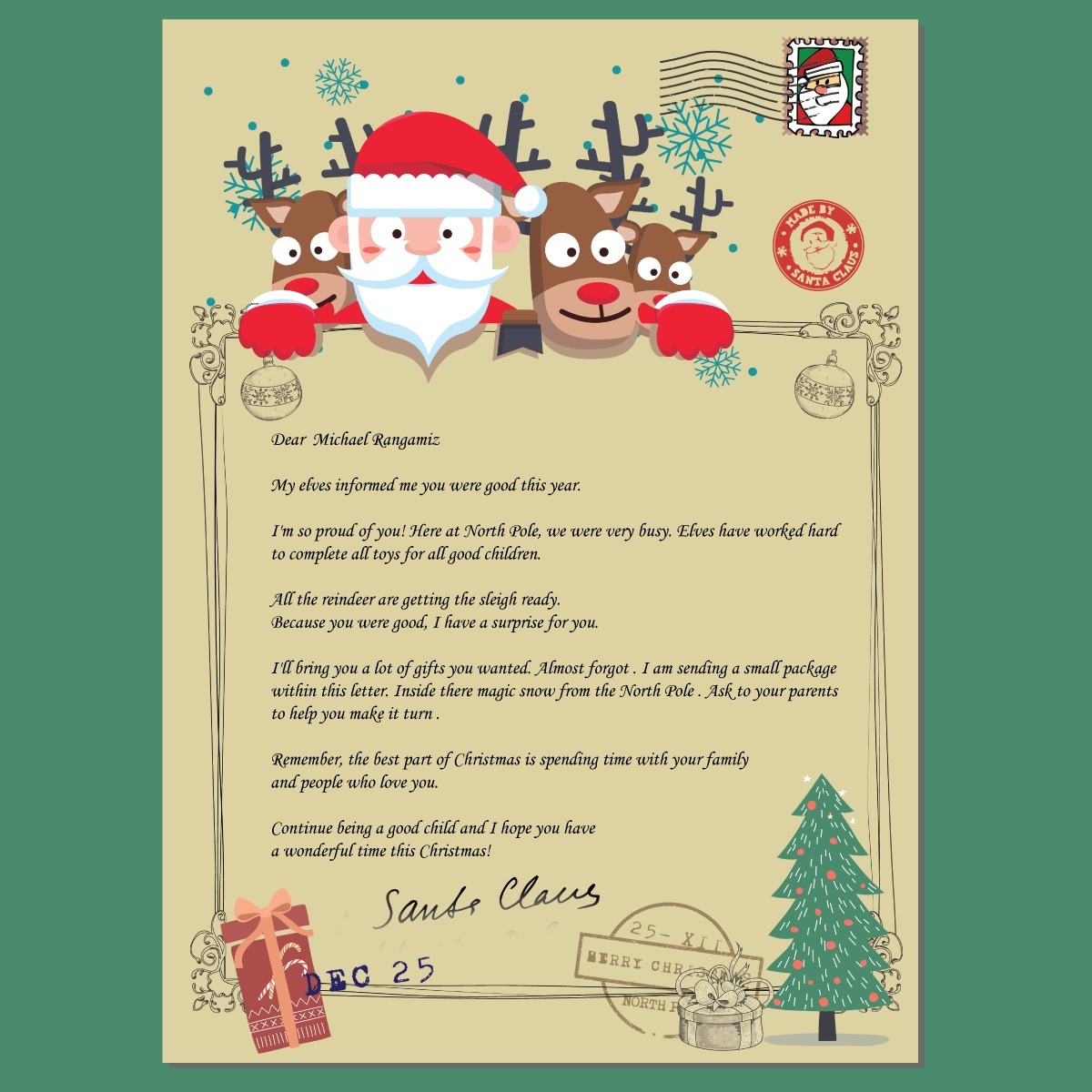 Carta Do Papai Noel Oficial Envie P/ Criança Frete Grátis 