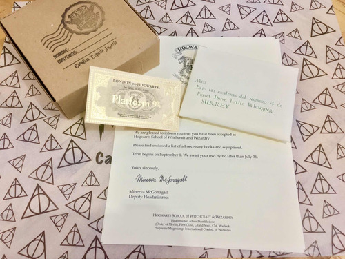 Carta Hogwarts Harry Potter Con Boleto Dorado Plataforma 9 