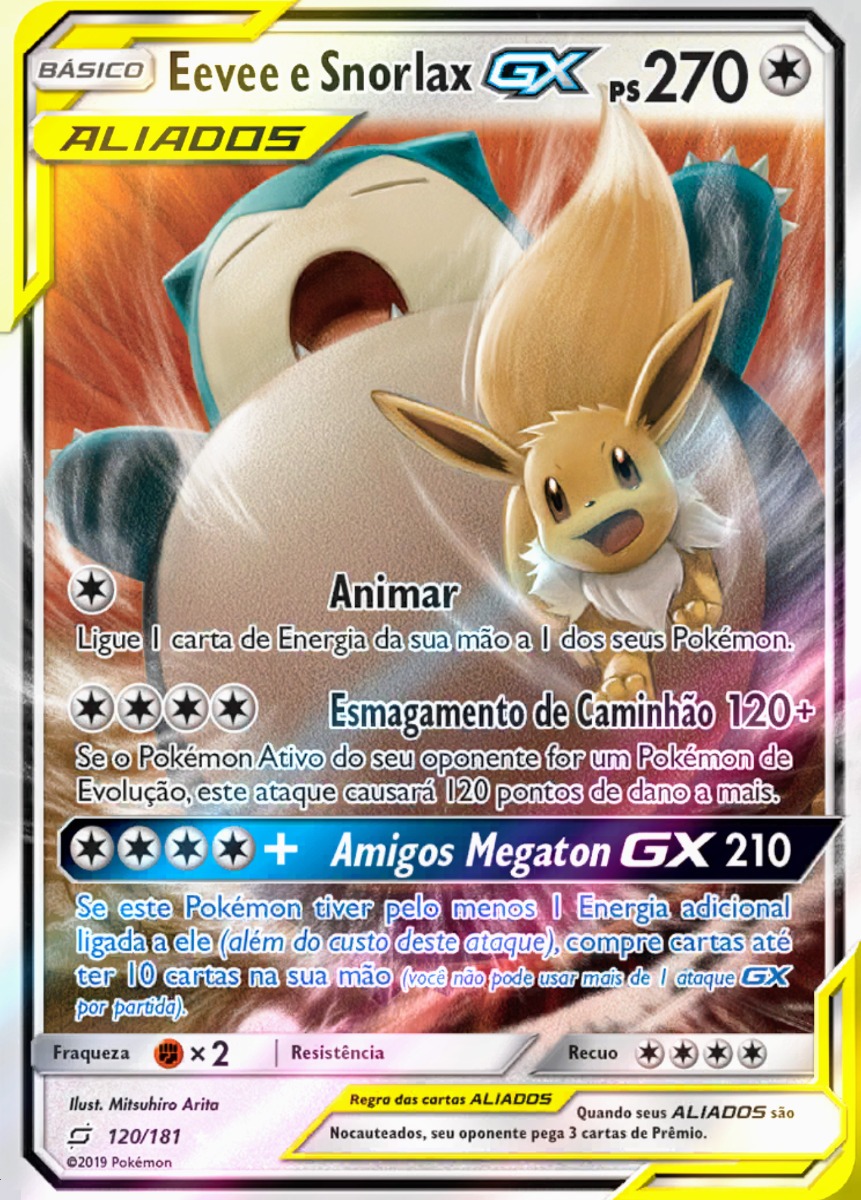 Carta Pokémon Eevee E Snorlax Gx 120/181 União De Aliados 