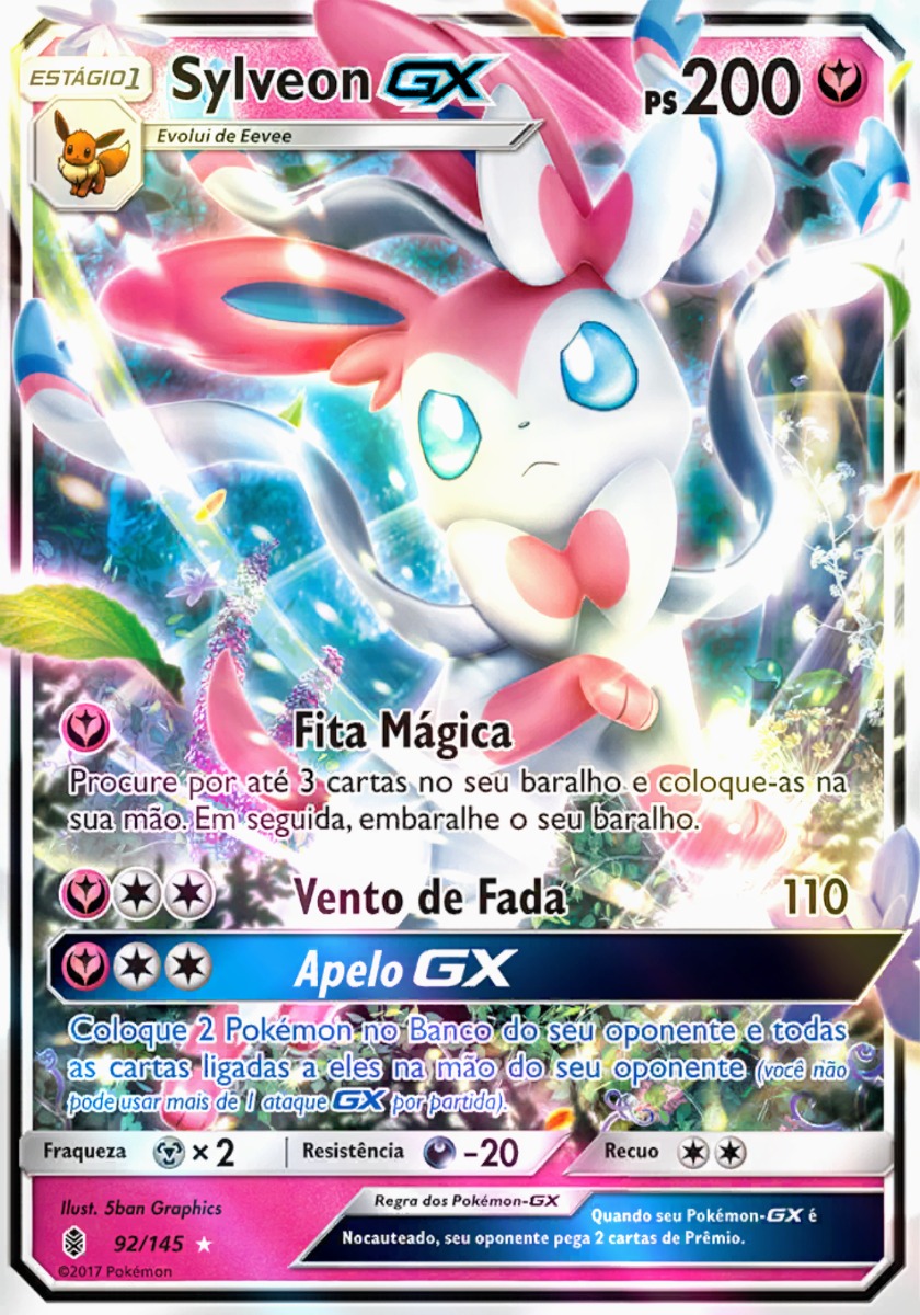 Carta Pokémon Eevee E Sylveon Gx 92/145 Guardiões - R$ 29 